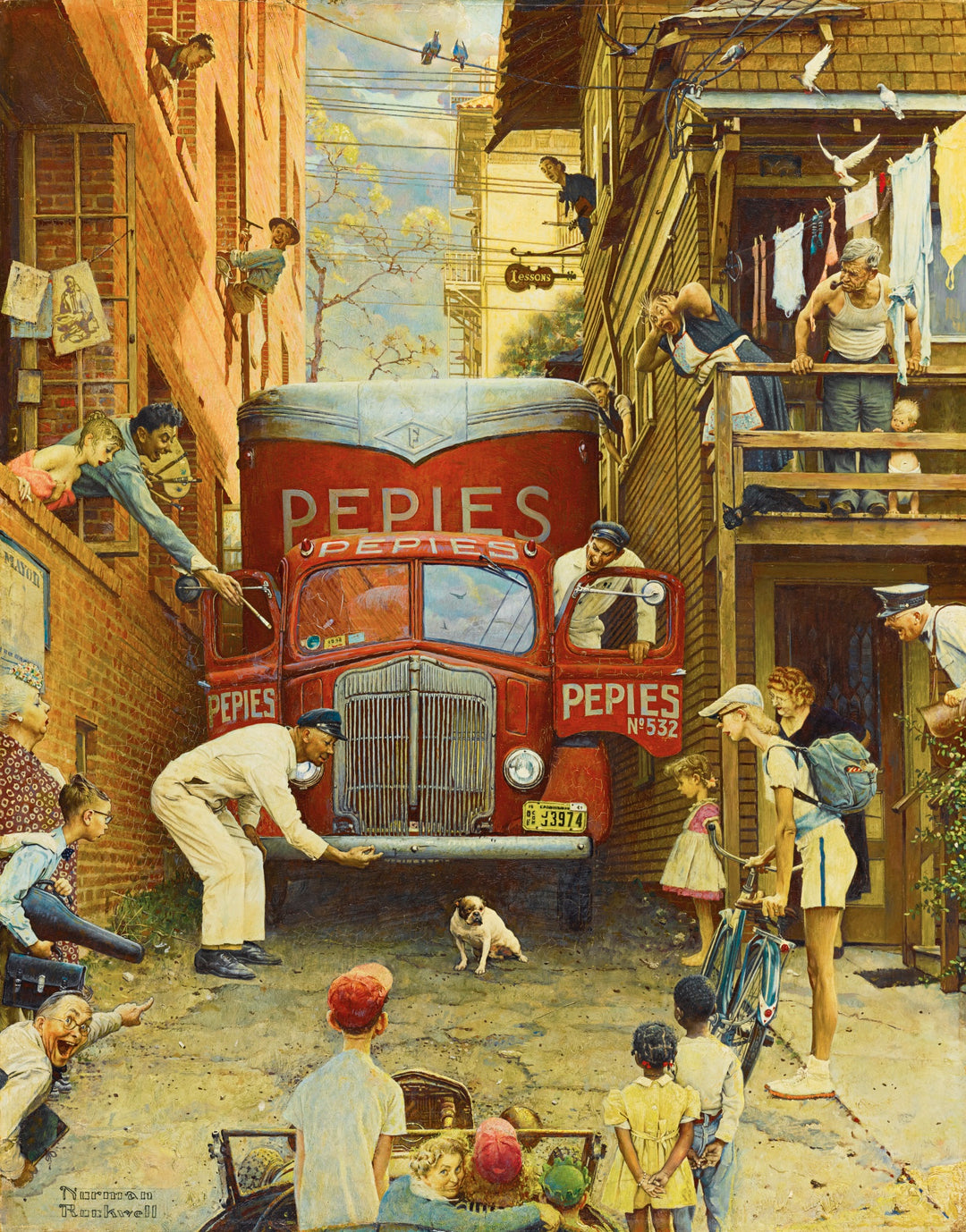 Road Block (Bulldog Blocking Truck; Traffic Conditions) - Norman Rockwell