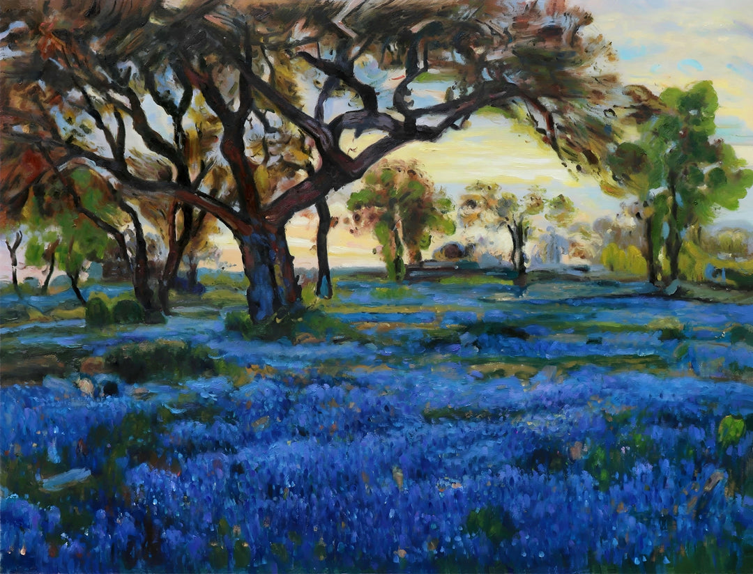 Old Oak and Bluebonnets on the Military Grounds of West Texas, San Antonio - Onderdonk
