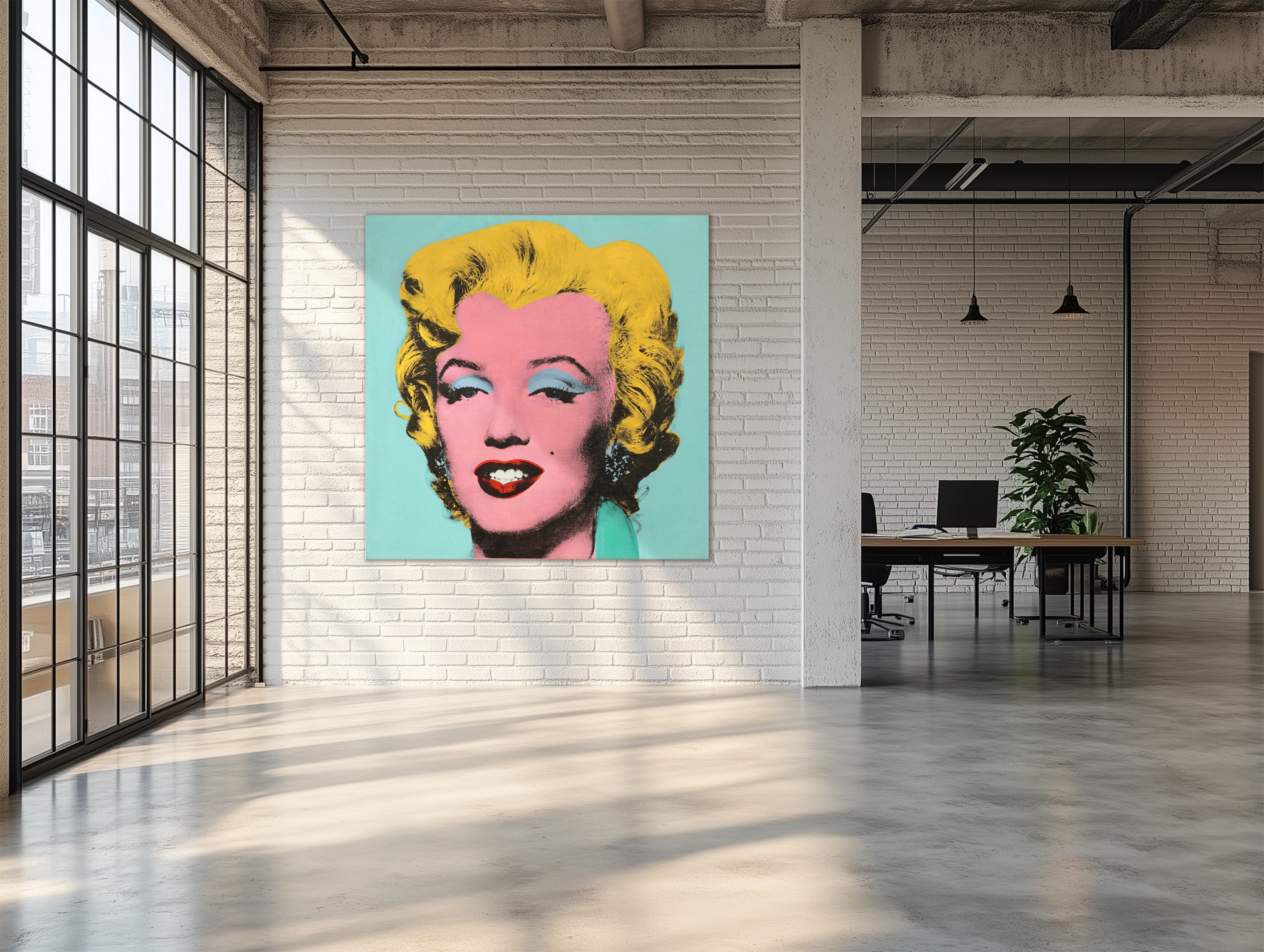 Marilyn azul salvia, Warhol, arte-pop, cuadro pintado a mano